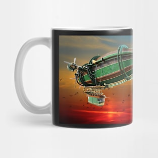 Fantasy steampunk blimp on sun set Mug